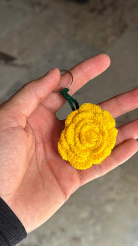 Yellow Rose Keychain — handmade crochet keychain from @crochet_keychains.pk