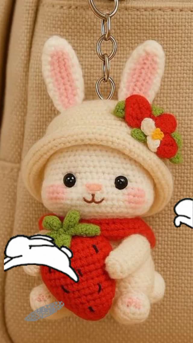 Strawberry Bunny Charm — handmade crochet keychain from @crochet_keychains.pk