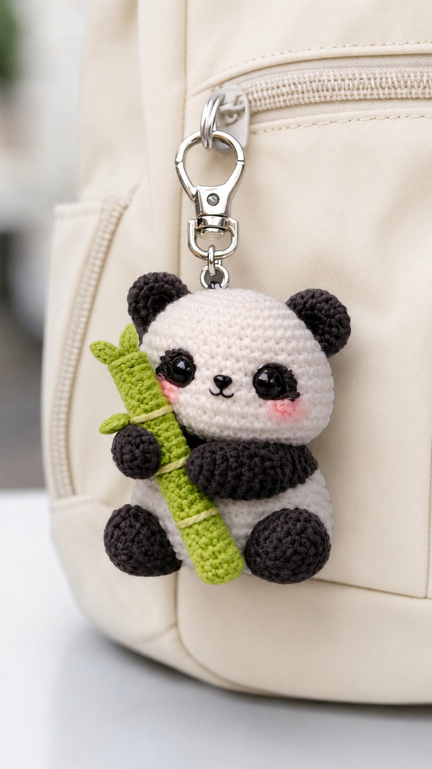 Panda Bamboo Bag Charm — handmade crochet keychain from @crochet_keychains.pk