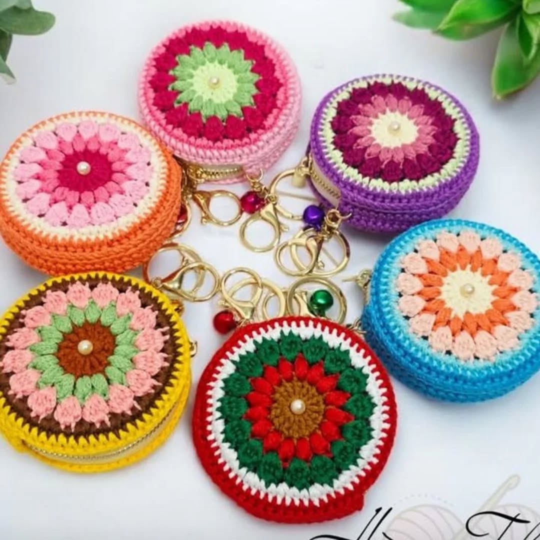 Mandala Coin Purse — handmade crochet keychain from @crochet_keychains.pk