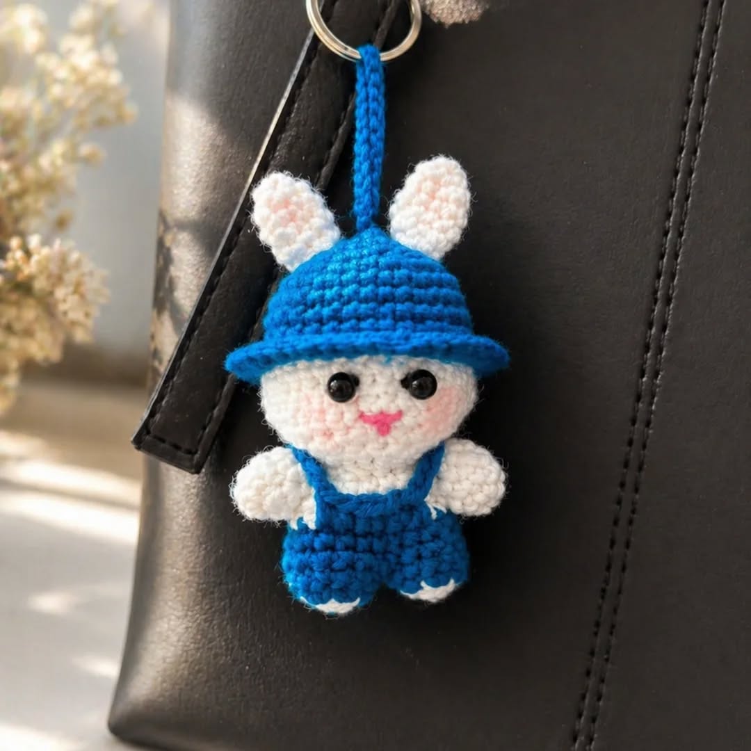 Blue Bunny Keychain — handmade crochet keychain from @crochet_keychains.pk