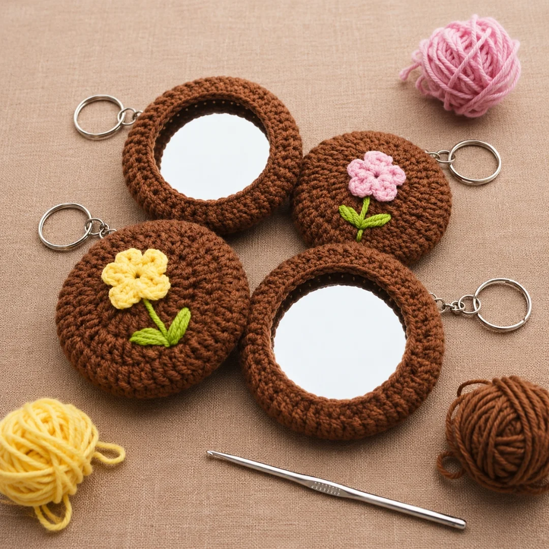 Flower Mirror Keychain Set — handmade crochet keychain from @crochet_keychains.pk