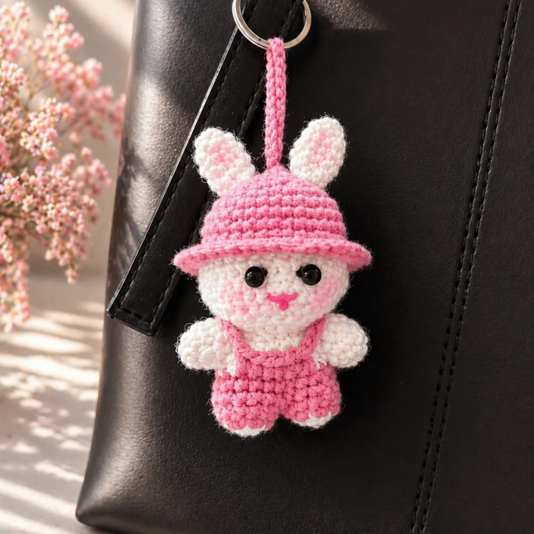 Pink Bunny Charm — handmade crochet keychain from @crochet_keychains.pk