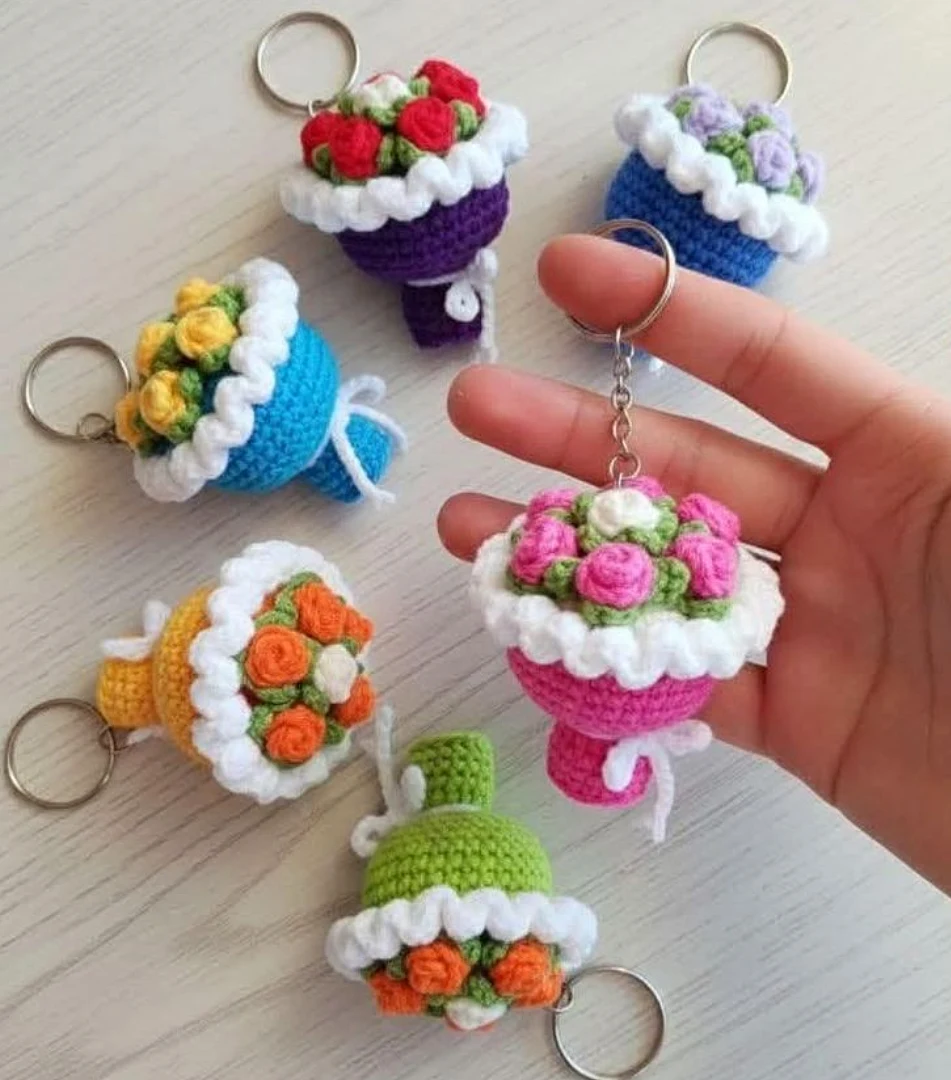 Flower Bouquet Keychains — handmade crochet keychain from @crochet_keychains.pk