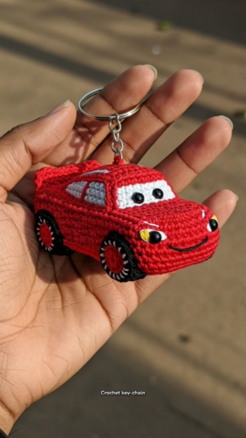 Red Car Keychain — handmade crochet keychain from @crochet_keychains.pk
