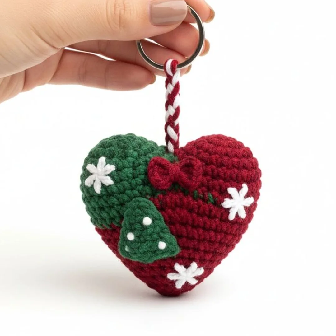 Christmas Heart Keychain — handmade crochet keychain from @crochet_keychains.pk