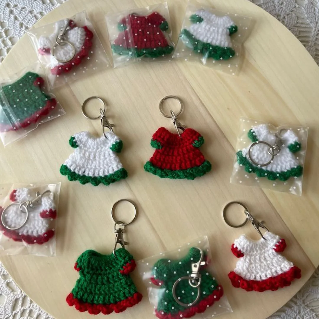 Mini Dress Keychains — handmade crochet keychain from @crochet_keychains.pk