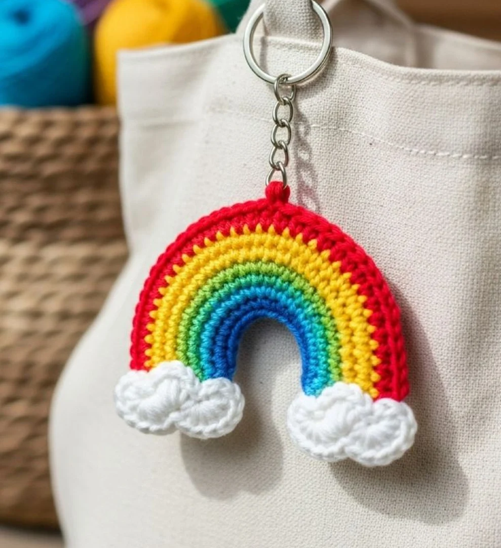 Rainbow Cloud Keychain — handmade crochet keychain from @crochet_keychains.pk