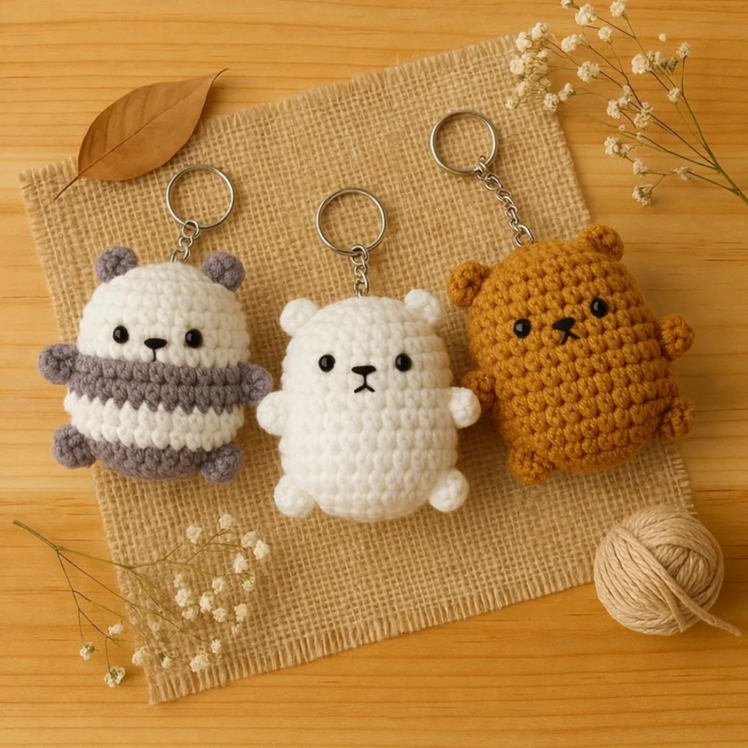 Bear Keychain Set — handmade crochet keychain from @crochet_keychains.pk