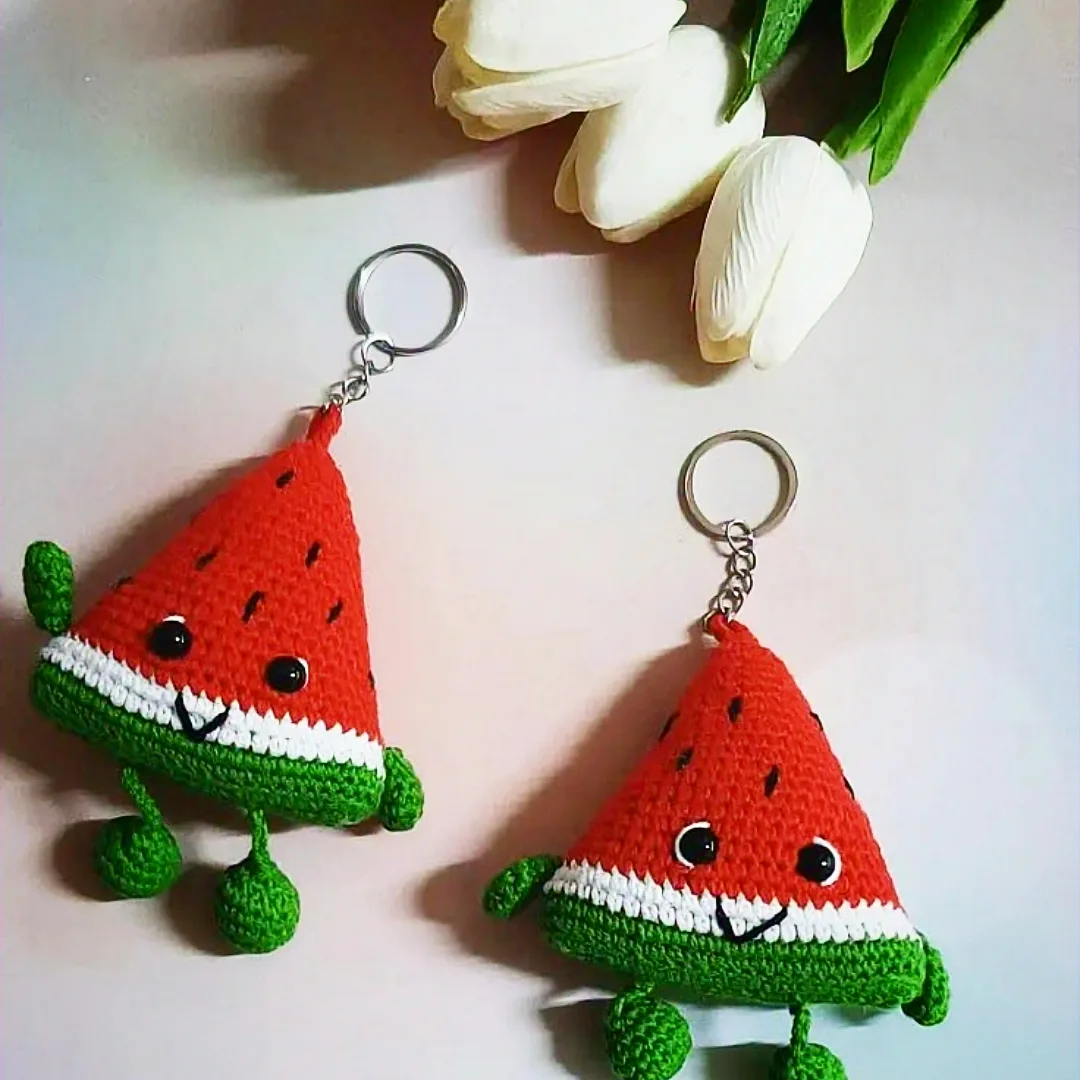 Watermelon Slice Keychain — handmade crochet keychain from @crochet_keychains.pk