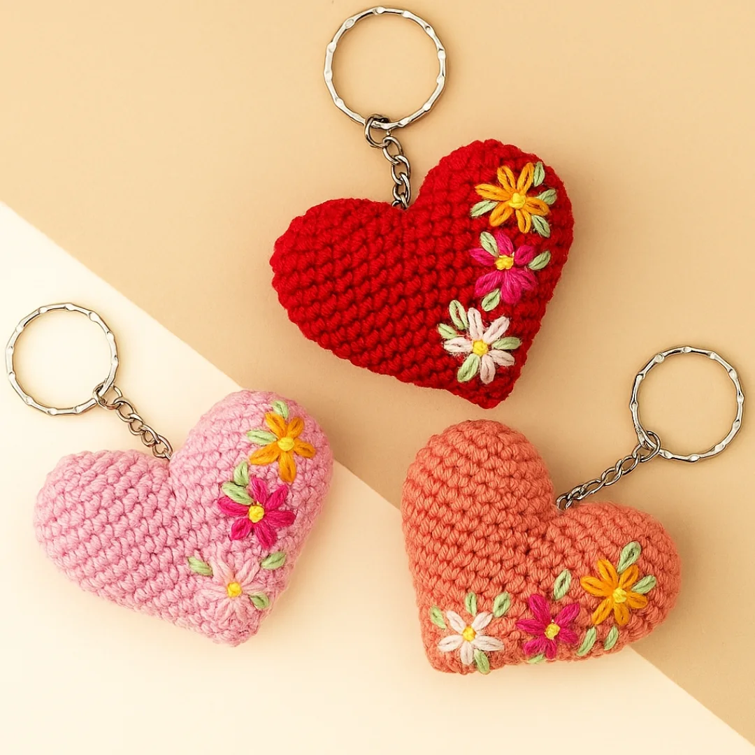 Floral Heart Keychains — handmade crochet keychain from @crochet_keychains.pk