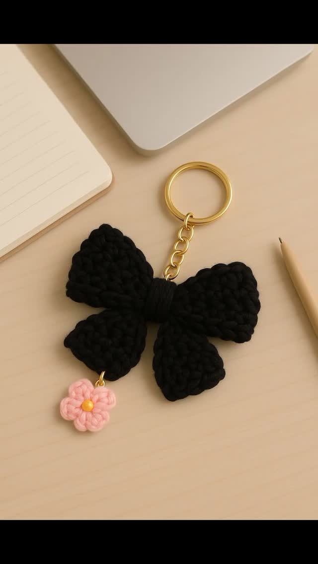 Black Bow Keychain — handmade crochet keychain from @crochet_keychains.pk