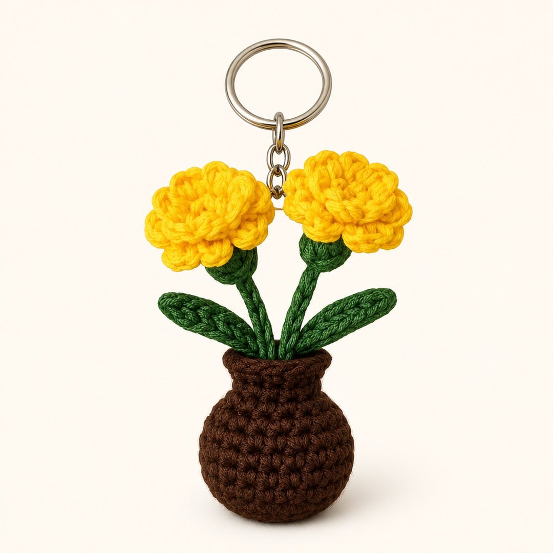 Marigold Pot Keychain — handmade crochet keychain from @crochet_keychains.pk