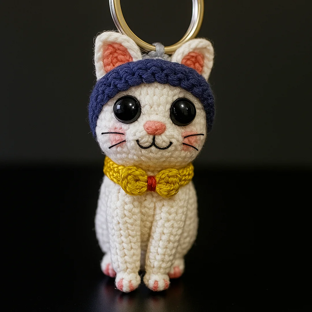 White Cat Keychain — handmade crochet keychain from @crochet_keychains.pk