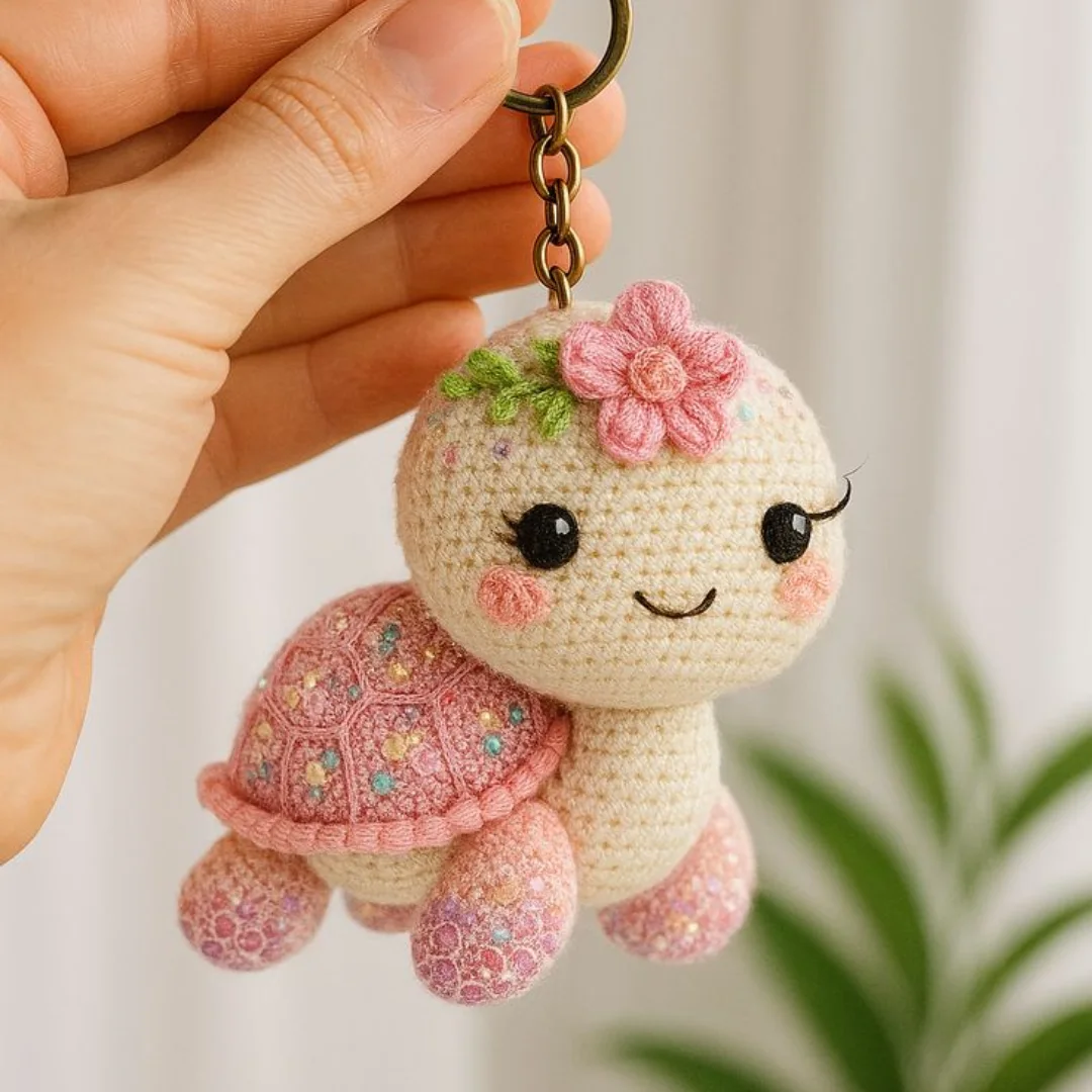 Floral Turtle Charm — handmade crochet keychain from @crochet_keychains.pk