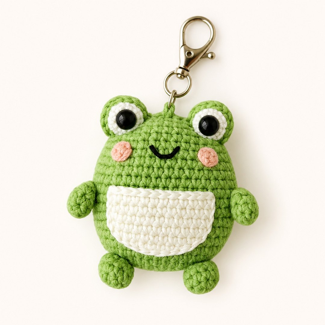 Frog Bag Charm — handmade crochet keychain from @crochet_keychains.pk