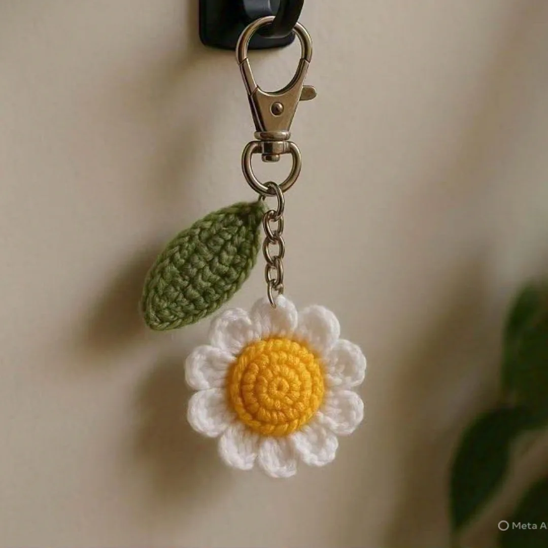 Daisy Flower Charm — handmade crochet keychain from @crochet_keychains.pk