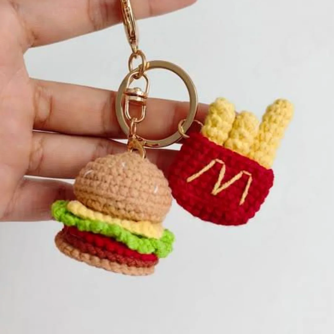 Burger & Fries Set — handmade crochet keychain from @crochet_keychains.pk