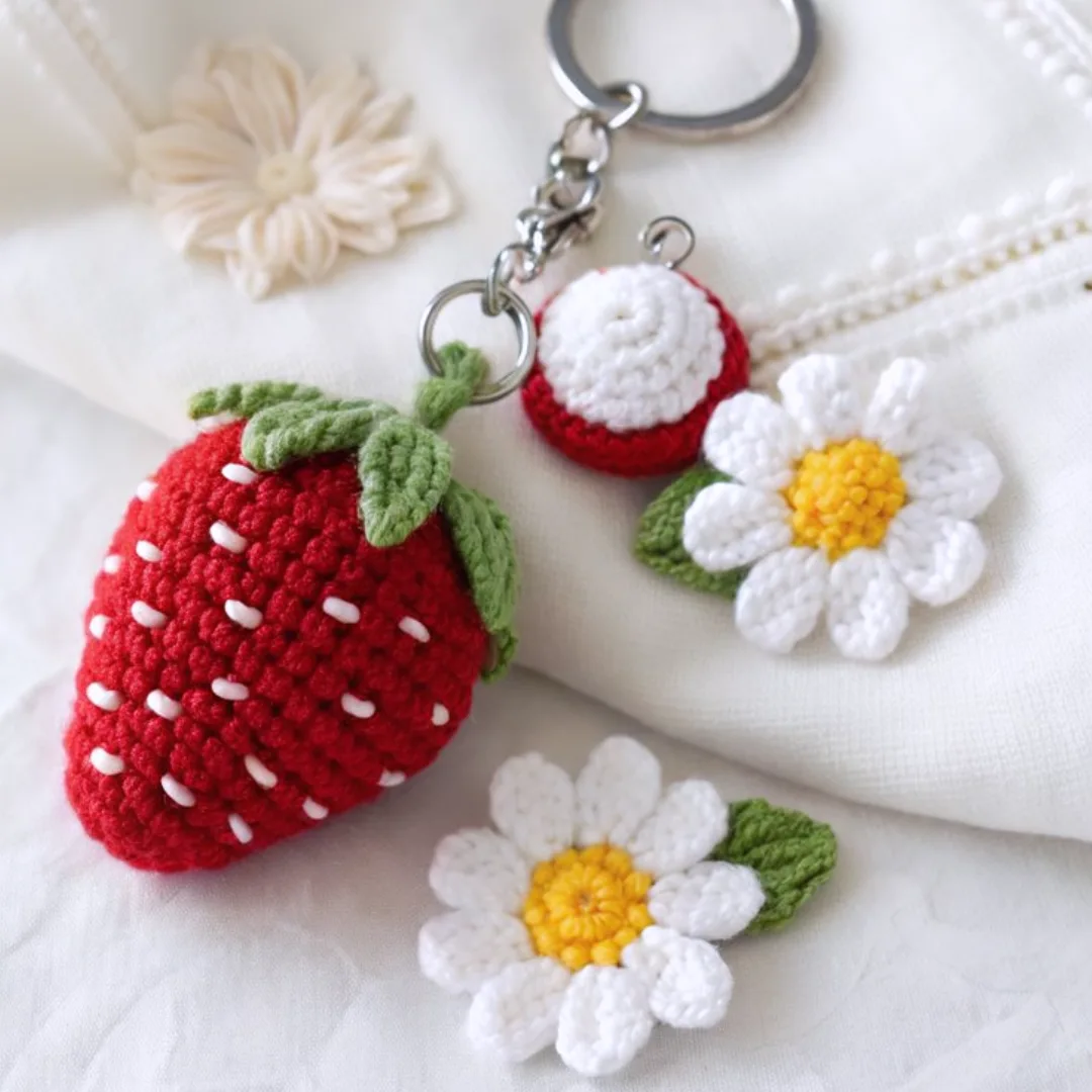 Strawberry & Daisy Set — handmade crochet keychain from @crochet_keychains.pk