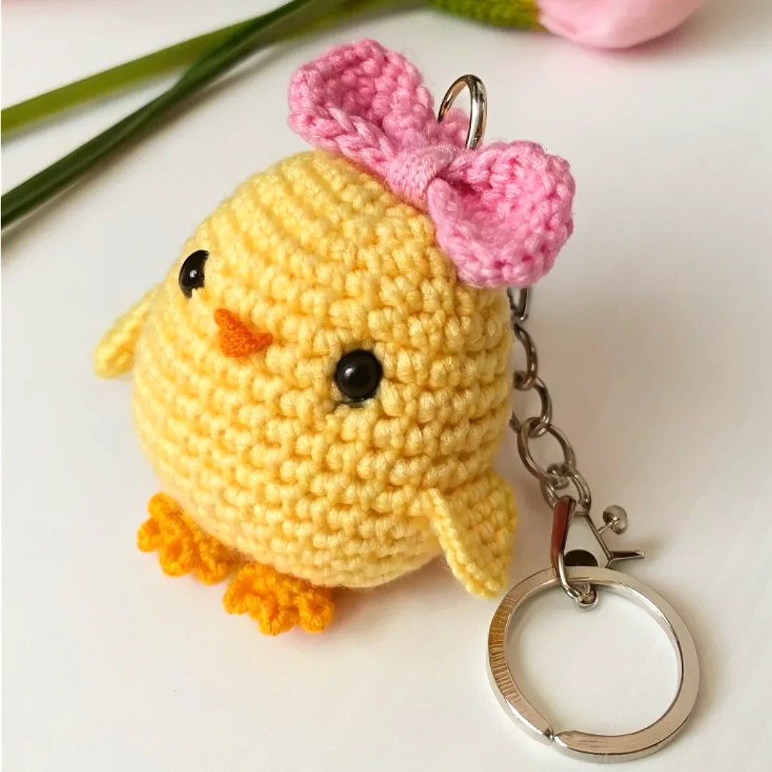Chick & Bow Keychain — handmade crochet keychain from @crochet_keychains.pk