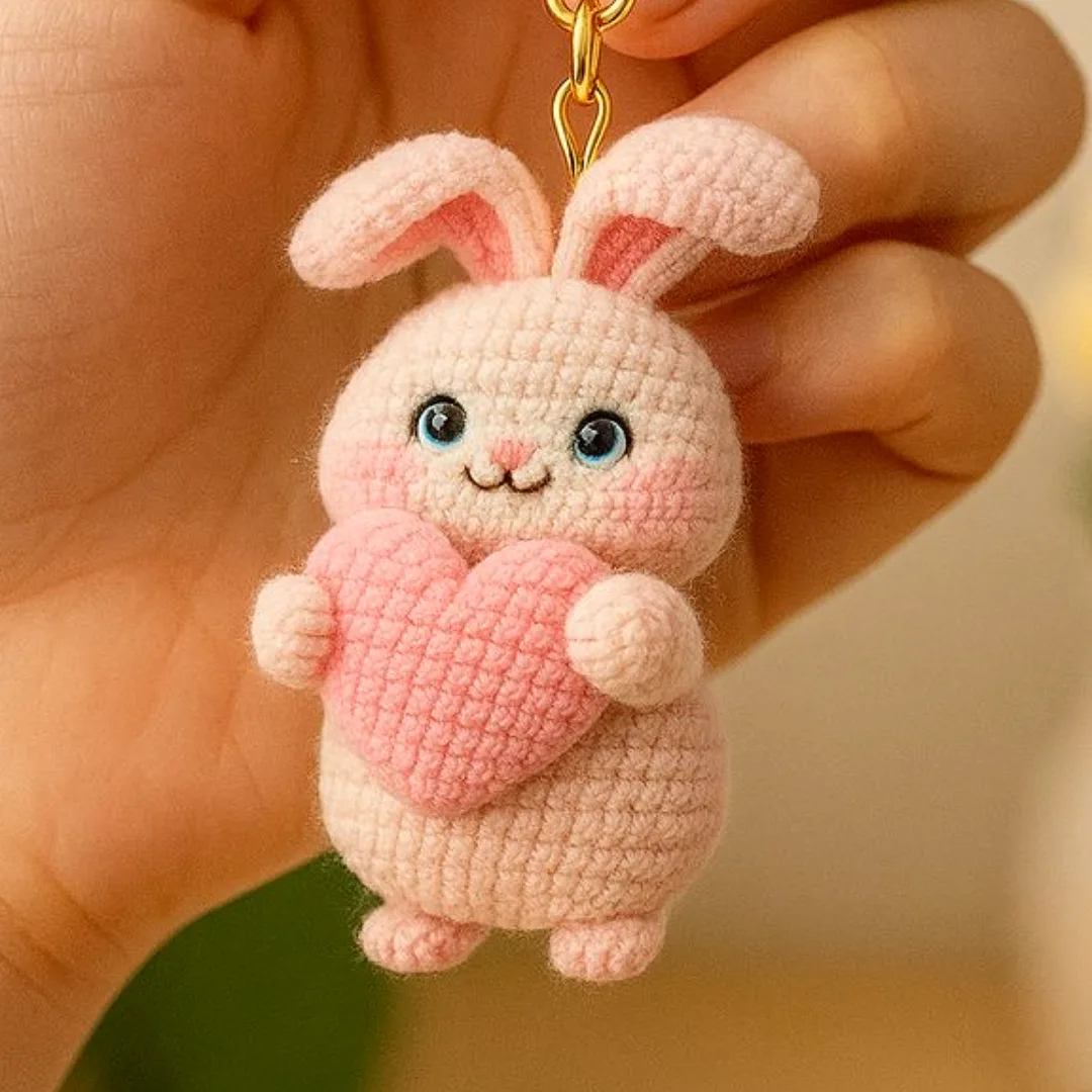 Heart Bunny Keychain — handmade crochet keychain from @crochet_keychains.pk