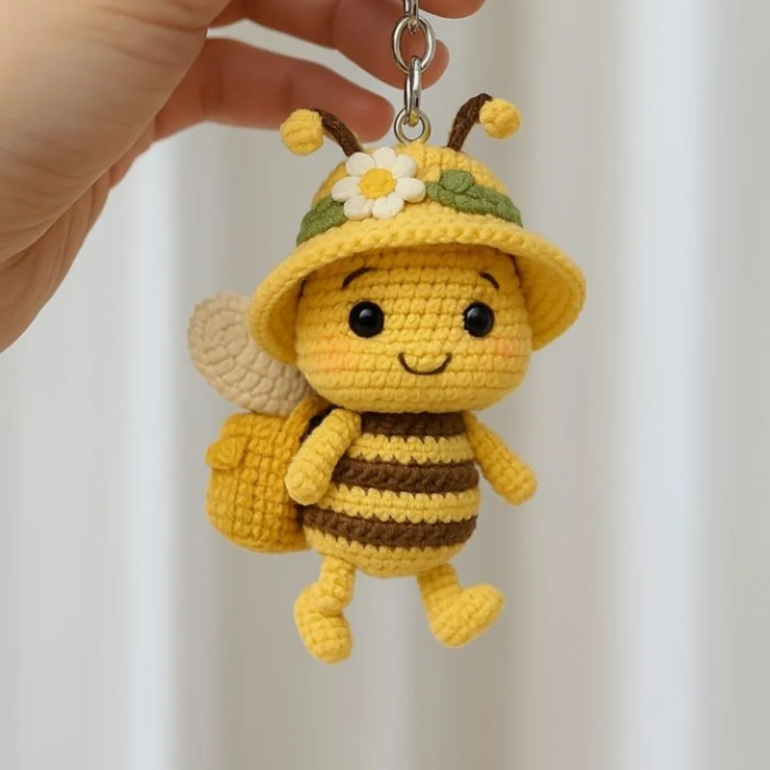 Bee Charm Keychain — handmade crochet keychain from @crochet_keychains.pk