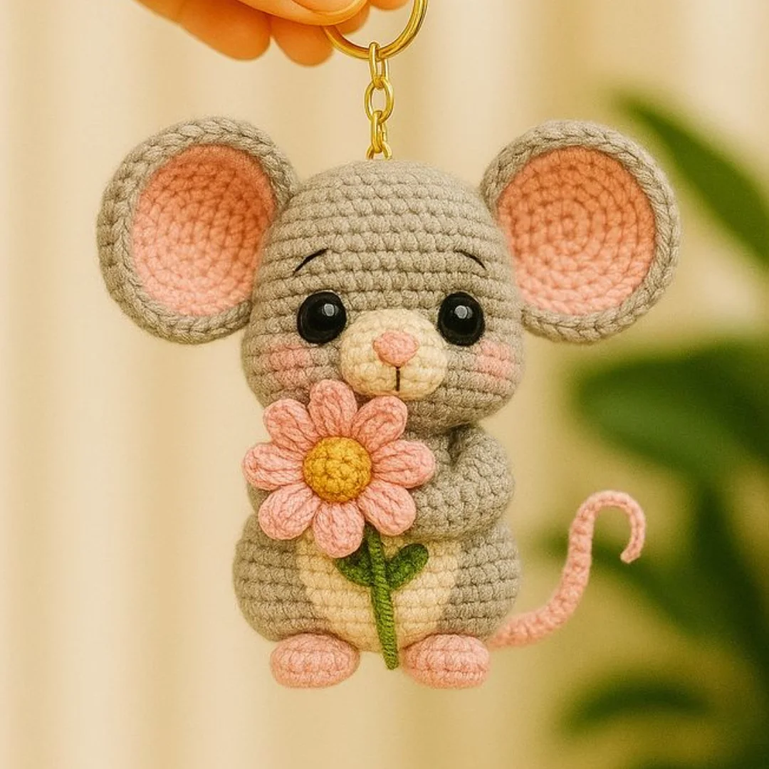 Mouse & Flower Keychain — handmade crochet keychain from @crochet_keychains.pk