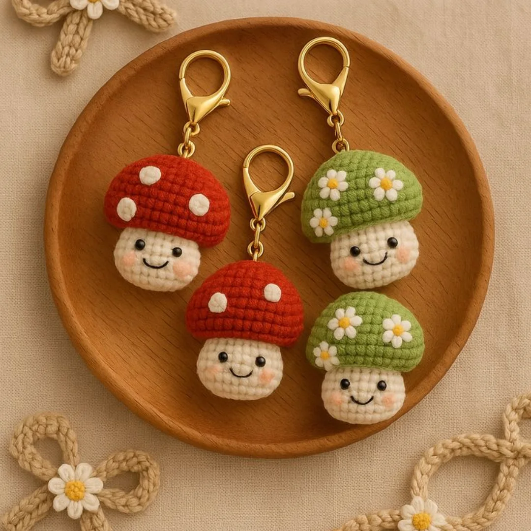 Mushroom Charm Set — handmade crochet keychain from @crochet_keychains.pk