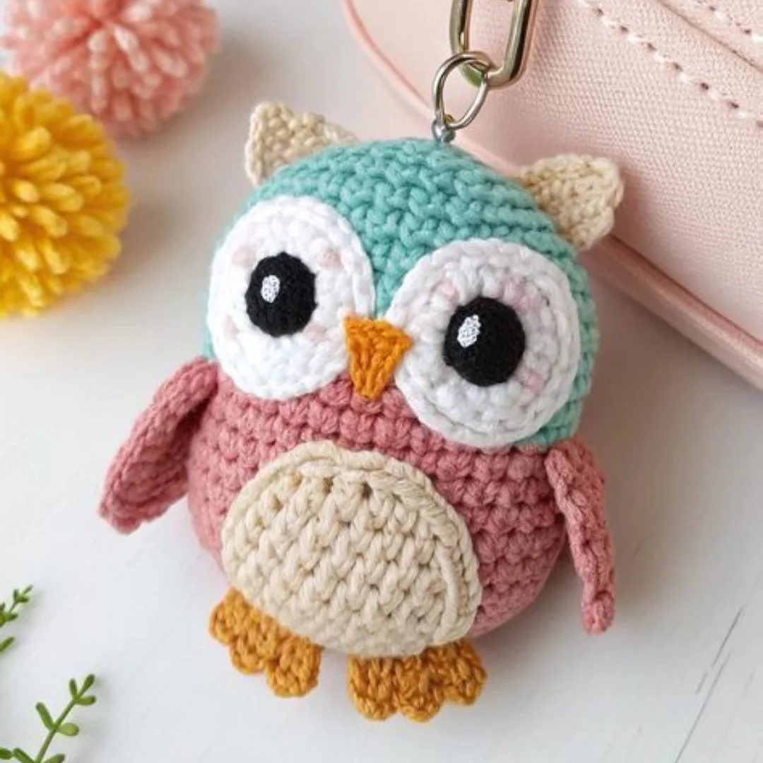Owl Bag Charm — handmade crochet keychain from @crochet_keychains.pk