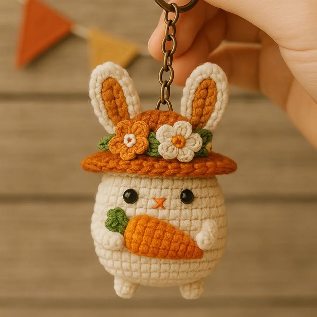 Bunny & Carrot Bag Charm — handmade crochet keychain from @crochet_keychains.pk