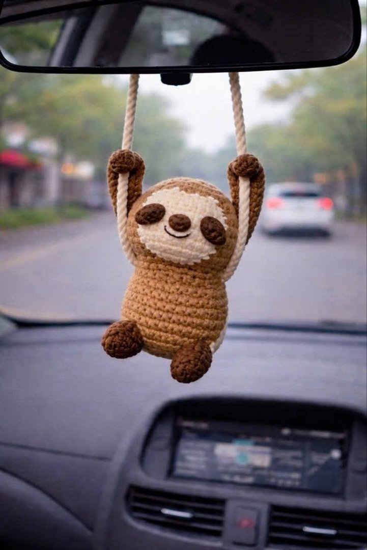 Sloth Car Charm — handmade crochet keychain from @crochet_keychains.pk