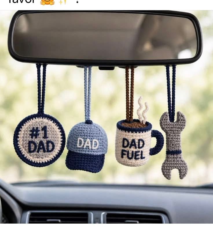 #1 Dad Car Hanging Set — handmade crochet keychain from @crochet_keychains.pk