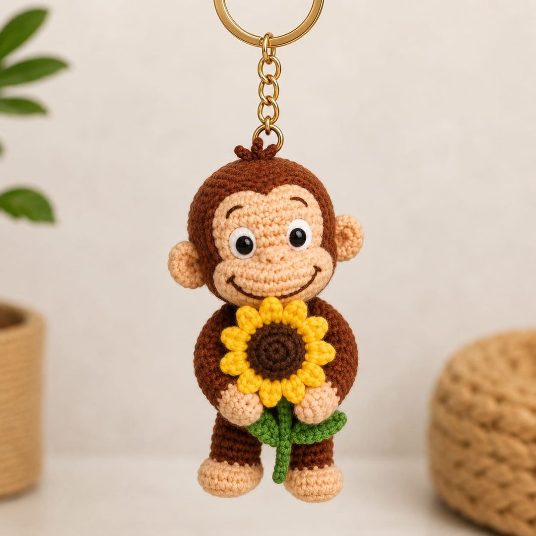 Monkey & Sunflower Keychain — handmade crochet keychain from @crochet_keychains.pk