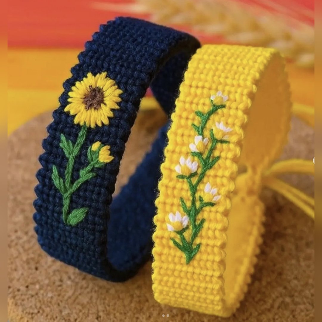 Floral Embroidered Bracelet — handmade crochet bracelet with hand-embroidered flowers from @crochet_keychains.pk